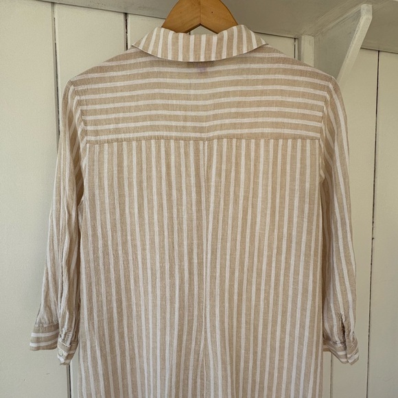 Striped Beige and White Button-Up Dress - Picture 5 of 6